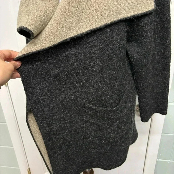 Zara knit coatigan waterfall drape dark gray and cream size small 4/6 - Picture 4 of 8
